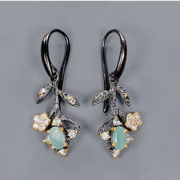 Dark Kharma by Avelon Jewelry - Emerald & Topaz floral draped sterling earrings